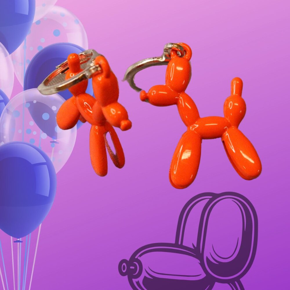 Orange ballon dog hoop earrings